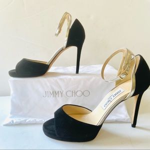 Jimmy Choo black and metallic suede sandals 37.5